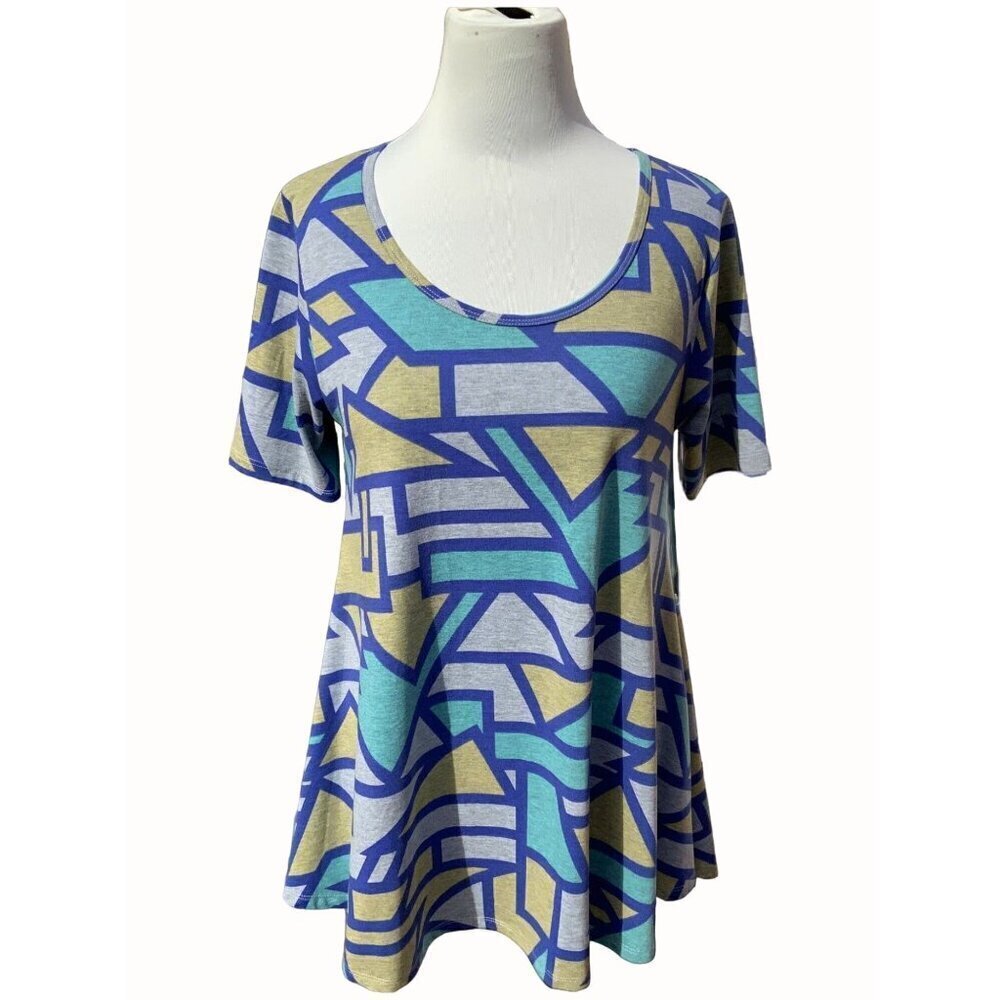 Lularoe Geometric Print Short Sleeve Swing Top Multicolor Loose Fit Womens Xs